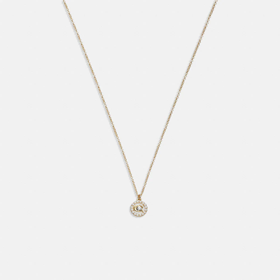 Coach Signature Crystal Pearl Pendant Necklace In Gold