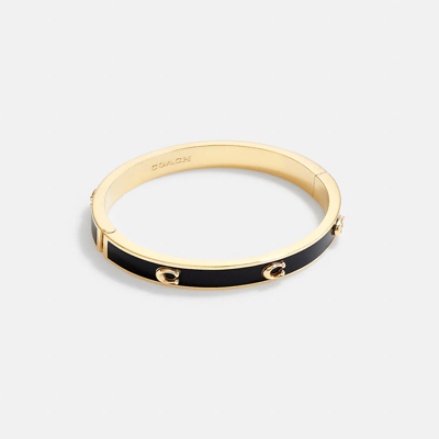 Coach Pegged Signature Hinged Bangle In Gold/black