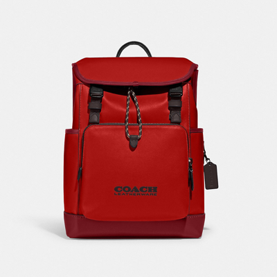 Coach League Flap Backpack In Sport Red/cherry
