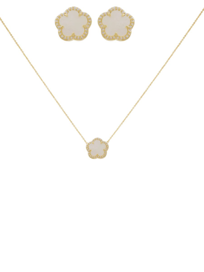Jan-kou Women's Flower 2-piece 14k Goldplated & Cubic Zirconia Necklace & Earrings Set In Yellow White