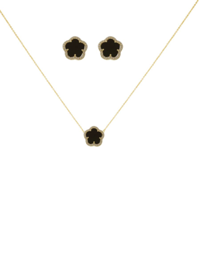 Jan-kou Jankuo Women's Flower 2-piece 14k Goldplated & Cubic Zirconia Necklace & Earrings Set In Yellow Black