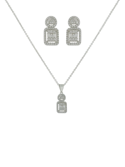 Jan-kou Women's 2-piece Silvertone & Cubic Zirconia Necklace & Earrings Set In Brass