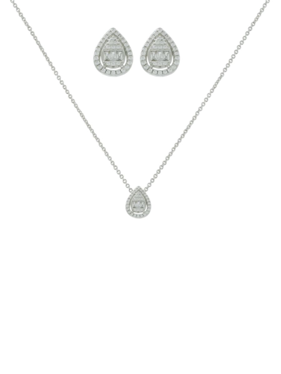 Jan-kou Women's 2-piece Silvertone & Cubic Zirconia Necklace & Earrings Set In Brass