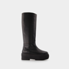 Gia Borghini Black Slip-on Boots With Platform In Smooth Leather Woman In Black