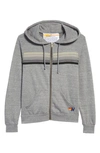 Aviator Nation 5-stripe Zip Hoodie In Heather Grey/grey Stripes