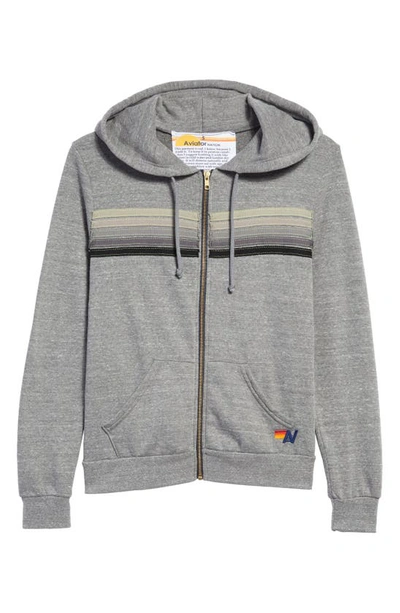 Aviator Nation 5-stripe Zip Hoodie In Heather Grey/grey Stripes