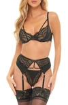 OH LA LA CHERI ANASTASIE UNDERWIRE BRA, THONG & GARTER BELT SET