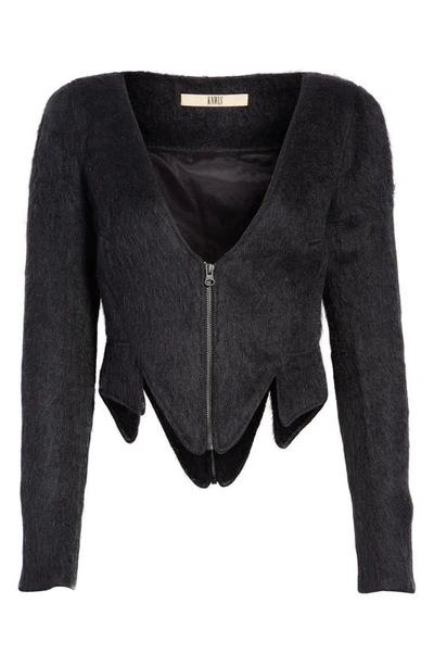 Knwls Claw Asymmetric Furry Wool Blend Crop Jacket In Black