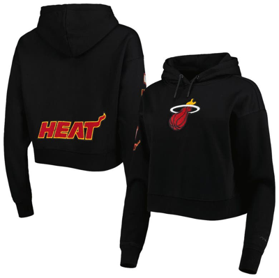 Pro Standard Black Miami Heat Classic Fleece Cropped Pullover Hoodie