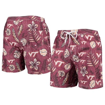 Wes & Willy Men's  Maroon Virginia Tech Hokies Vintage-like Floral Swim Trunks