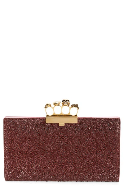 Alexander Mcqueen Skull Four-ring Crystal Flat Pouch In Antique Gold