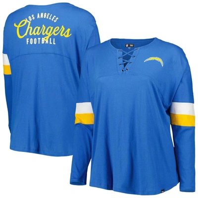 New Era Powder Blue Los Angeles Chargers Plus Size Athletic Varsity Lace-up V-neck Long Sleeve T-shi