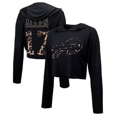 Majestic Threads Josh Allen Black Buffalo Bills Leopard Player Name & Number Long Sleeve Cropped Hoo