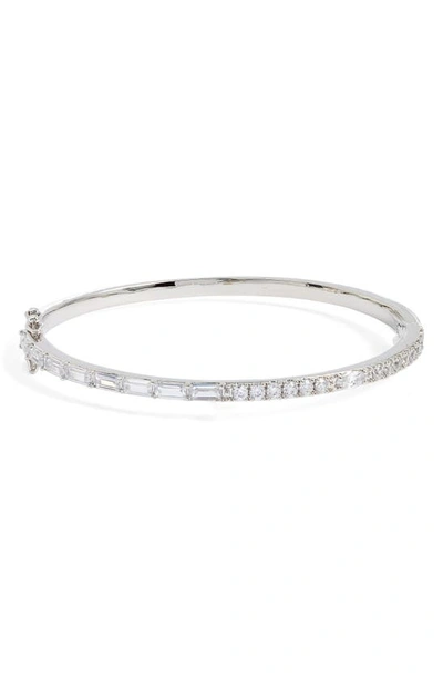 Nordstrom Cubic Zirconia Hinged Bangle Bracelet In Clear- Silver