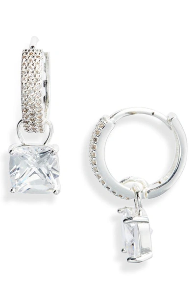 Nordstrom Demi Fine Pavé Cubic Zirconia Drop Huggie Hoop Earrings In Sterling Silver Plated