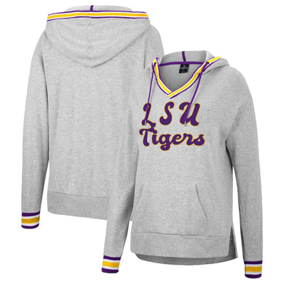 Colosseum Heathered Gray Lsu Tigers Andy V-neck Pullover Hoodie