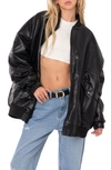 EDIKTED OVERSIZE FAUX LEATHER BOMBER JACKET