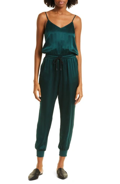 Atm Anthony Thomas Melillo Silk Charmeuse Sleeveless Jumpsuit In Emerald Forest