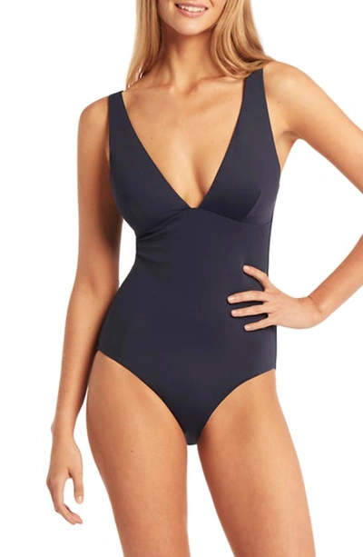 Sea Level Essentials Longline One-piece Swimsuit In Night Sky