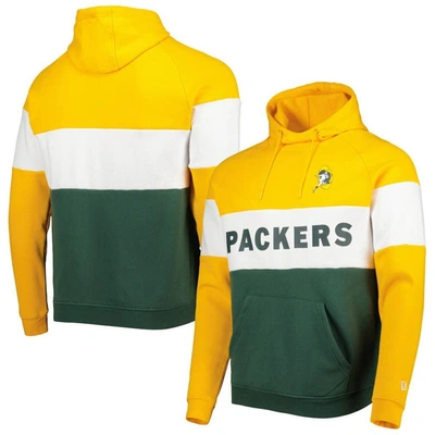 New Era Men's  Green, Gold Green Bay Packers Colorblock Throwback Pullover Hoodie In Green,gold