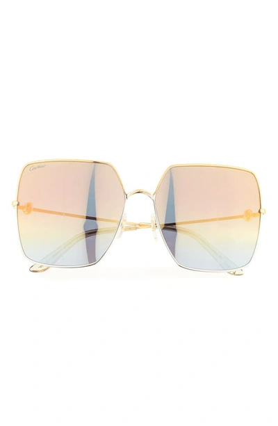 Cartier 61mm Square Sunglasses In Gold