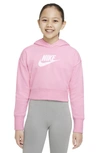 Nike Kids' Club Crop Cotton Blend French Terry Hoodie In Medium Soft Pink/ White