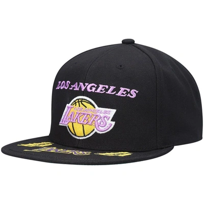 Mitchell & Ness Men's  Black Los Angeles Lakers Hardwood Classics Front Loaded Snapback Hat