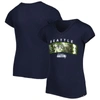 NEW ERA GIRLS YOUTH NEW ERA COLLEGE NAVY SEATTLE SEAHAWKS REVERSE SEQUIN WORDMARK V-NECK T-SHIRT