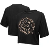 MAJESTIC MAJESTIC THREADS BLACK CHICAGO CUBS LEOPARD CROPPED T-SHIRT