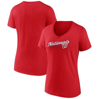 Fanatics Women's  Red Washington Nationals One And Only V-neck T-shirt