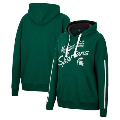 Colosseum Green Michigan State Spartans Serena Oversized Sleeve Striping Pullover Hoodie