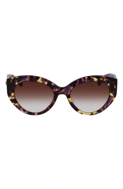 Longchamp Roseau 54mm Gradient Cat Eye Sunglasses In Tokyo Purple Havana