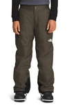 The North Face Kids' Freedom Waterproof Insulated Snow Pants In New Taupe Green