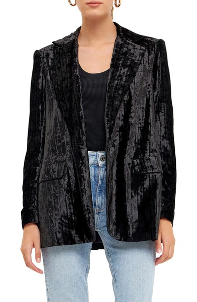 Endless Rose Pleated Velvet Blazer In Black