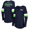 NEW ERA NEW ERA COLLEGE NAVY SEATTLE SEAHAWKS ATHLETIC VARSITY LIGHTWEIGHT LACE-UP LONG SLEEVE T-SHIRT