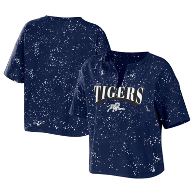 Wear By Erin Andrews Navy Jackson State Tigers Bleach Wash Splatter Notch Neck T-shirt