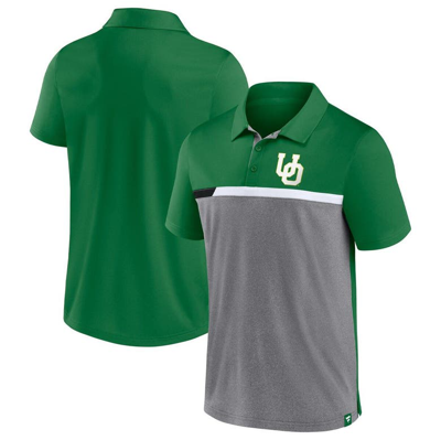 Fanatics Men's  Green And Heathered Gray Oregon Ducks Split Block Color Block Polo Shirt In Green,heathered Gray