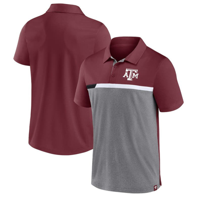 Fanatics Men's  Maroon And Heathered Gray Texas A&m Aggies Split Block Color Block Polo Shirt In Maroon,heathered Gray
