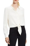 Theory Long Sleeve Button-up Tie Waist Silk Blouse In Off White
