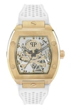 Philipp Plein Men's Automatic The $keleton White Silicone Strap Watch 44mm