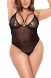 MAPALÉ MESH UNDERWIRE TEDDY WITH REMOVABLE GARTER STRAPS