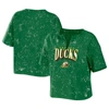 Wear By Erin Andrews Green Oregon Ducks Bleach Wash Splatter Notch Neck T-shirt In Green