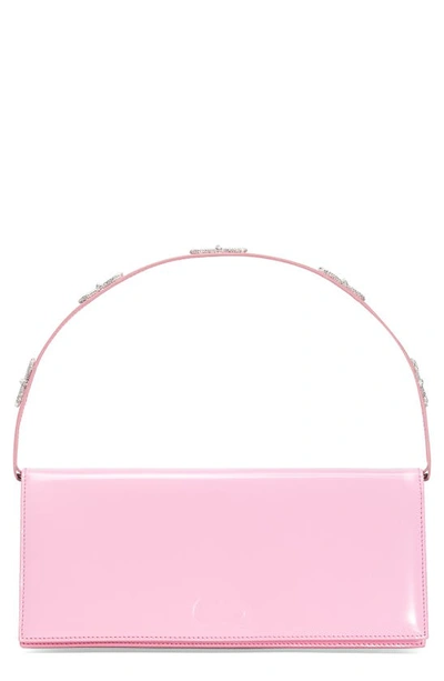 Mach & Mach Multi Crystal Bow Leather Handbag In Baby Pink