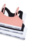 Calvin Klein Kids' Assorted 3-pack Stretch Cotton Sports Bras In Rose Dawn/ Black/ White