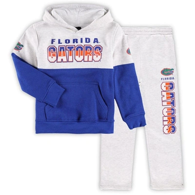 Outerstuff Babies' Toddler Boys Heather Gray, Royal Florida Gators Playmaker Pullover Hoodie And Pants Set In Heather Gray,royal
