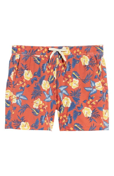 Fair Harbor The Bungalow Stripe Board Shorts In Red Tropics