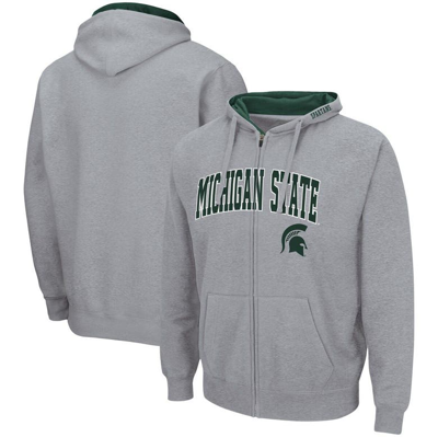 Colosseum Men's  Heathered Gray Michigan State Spartans Arch And Logo 3.0 Full-zip Hoodie