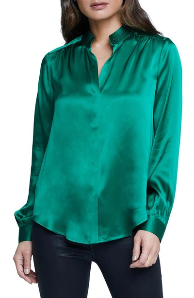 L Agence Bianca Silk Charmeuse Button-down Blouse In Clover Green