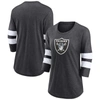 FANATICS FANATICS BRANDED HEATHERED CHARCOAL LAS VEGAS RAIDERS PRIMARY LOGO 3/4 SLEEVE SCOOP NECK T-SHIRT