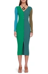 Staud Shoko Color Block Ribbed Sweater Dress In Fern Multi